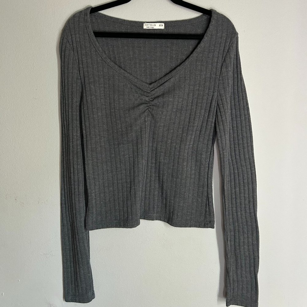 Women's Gray Cropped Cotton On Long Sleeve - Medium ( Used )